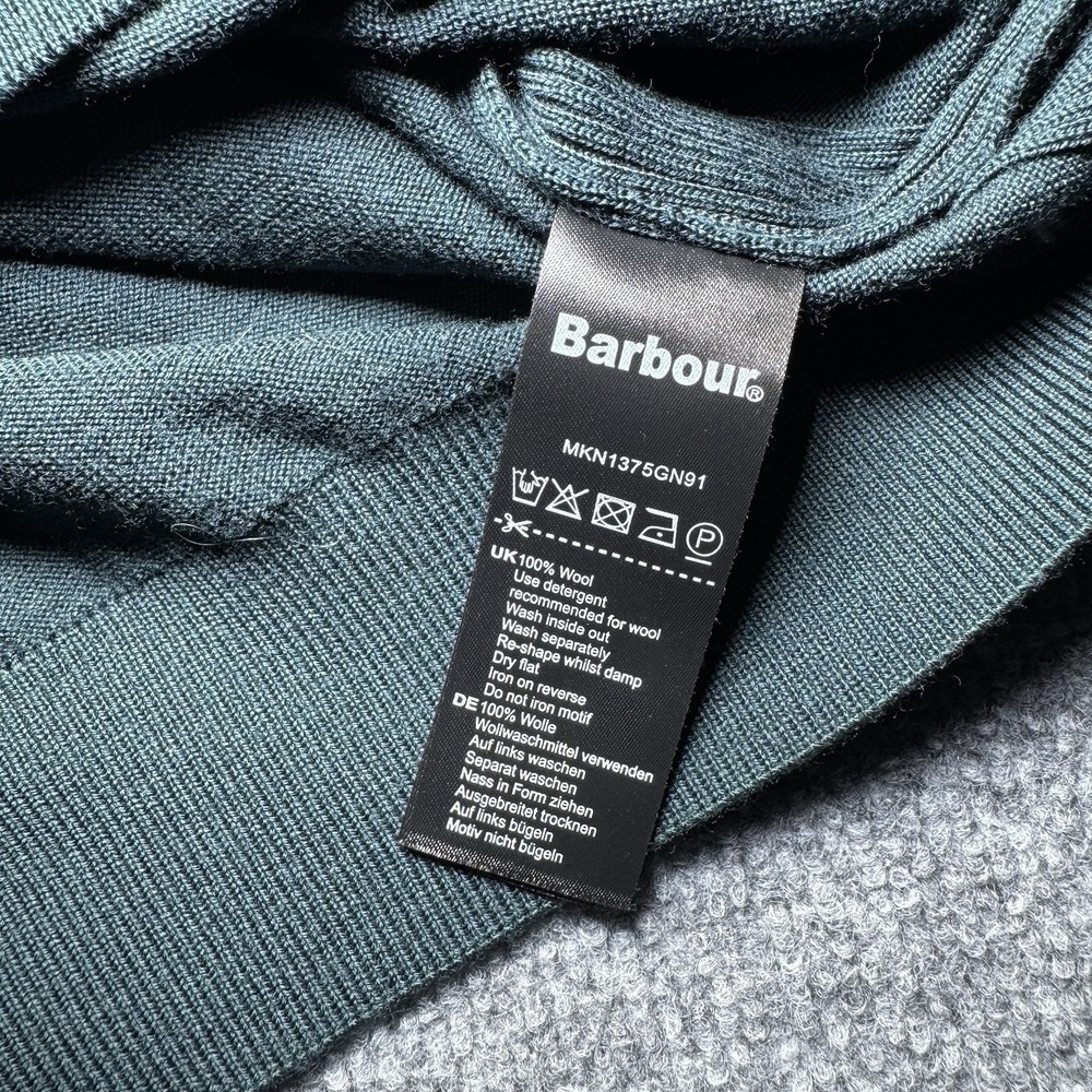 Barbour Quarter Zip Green Wool Sweater Size XL 1804 Crest Long Sleeve Crew Neck - Picture 9 of 12